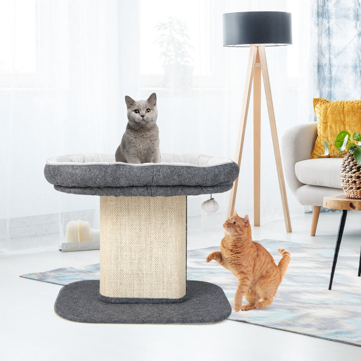 Cat Tree with Plush Seat & Sisal Scratching Board, Gray