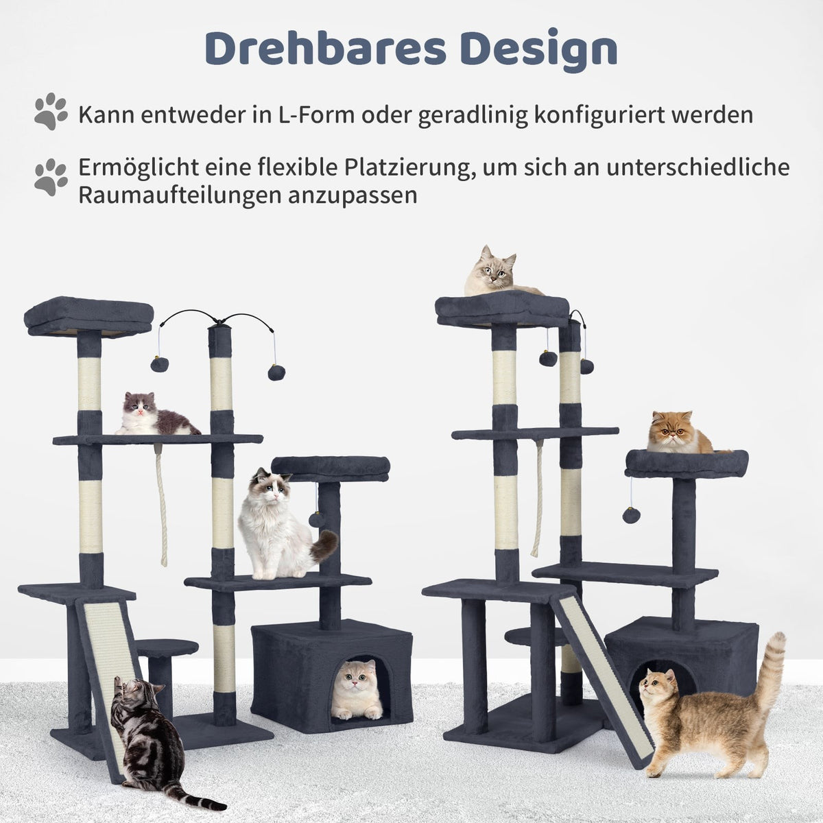Cat Tree with Rotating Design, Condo & Ramp, Dark Grey