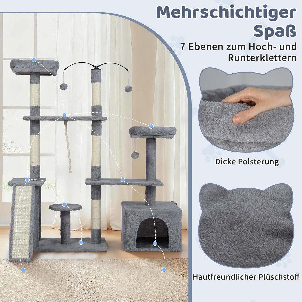 Cat Tree with Rotating Design, Condo & Ramp, Light Grey