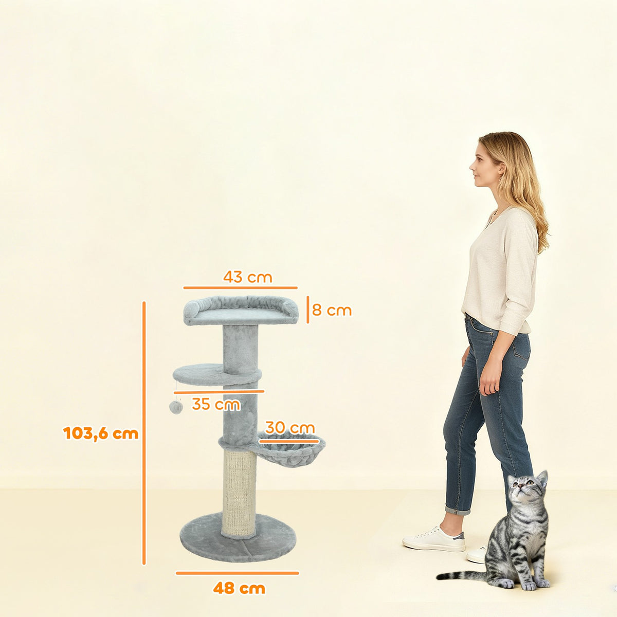 Cat Tree with Sisal Post, Multi-Level, Plush Fabric