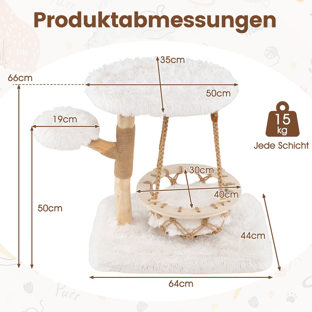 Cat Tree with Sisal Post and Hanging Cradle, 4 Levels