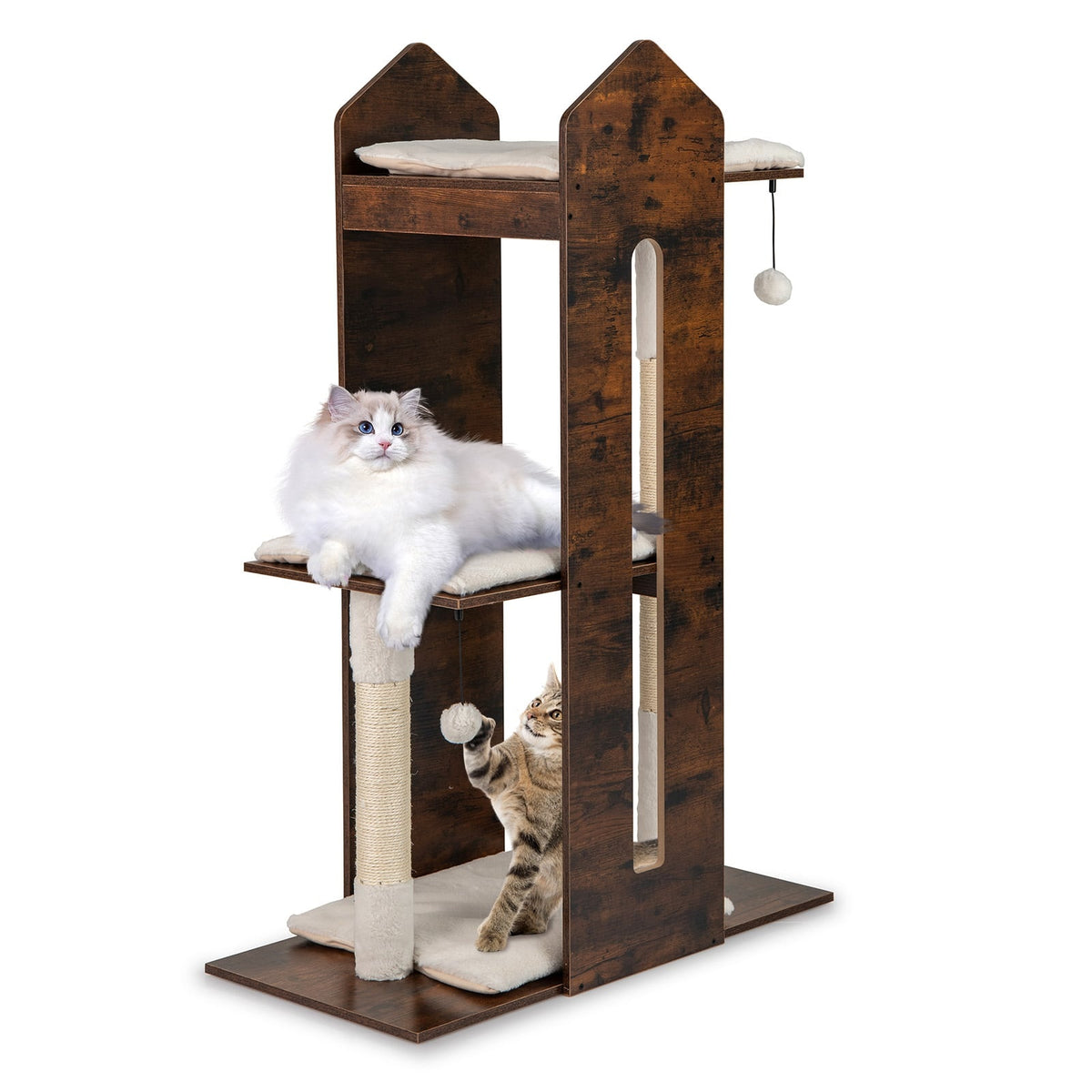 Cat Tree with Sisal Posts & Hanging Balls, 120 cm, Brown