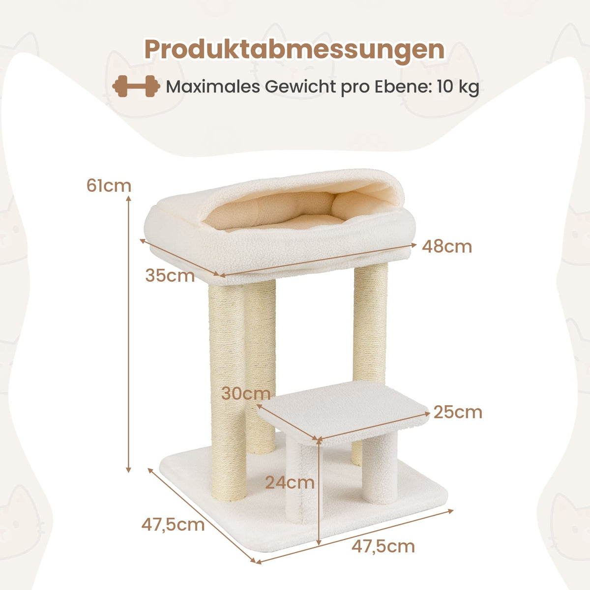 Cat Tree with Sisal Posts and Plush Top Perch, White