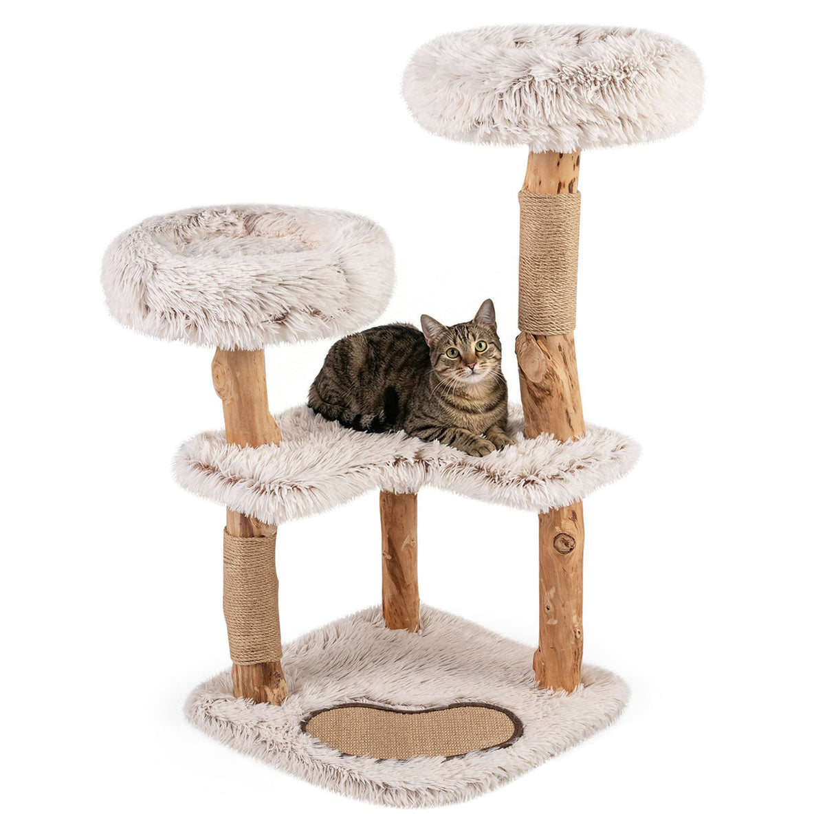 Cat Tree with Solid Wood & Jute Scratching Posts, 101 cm