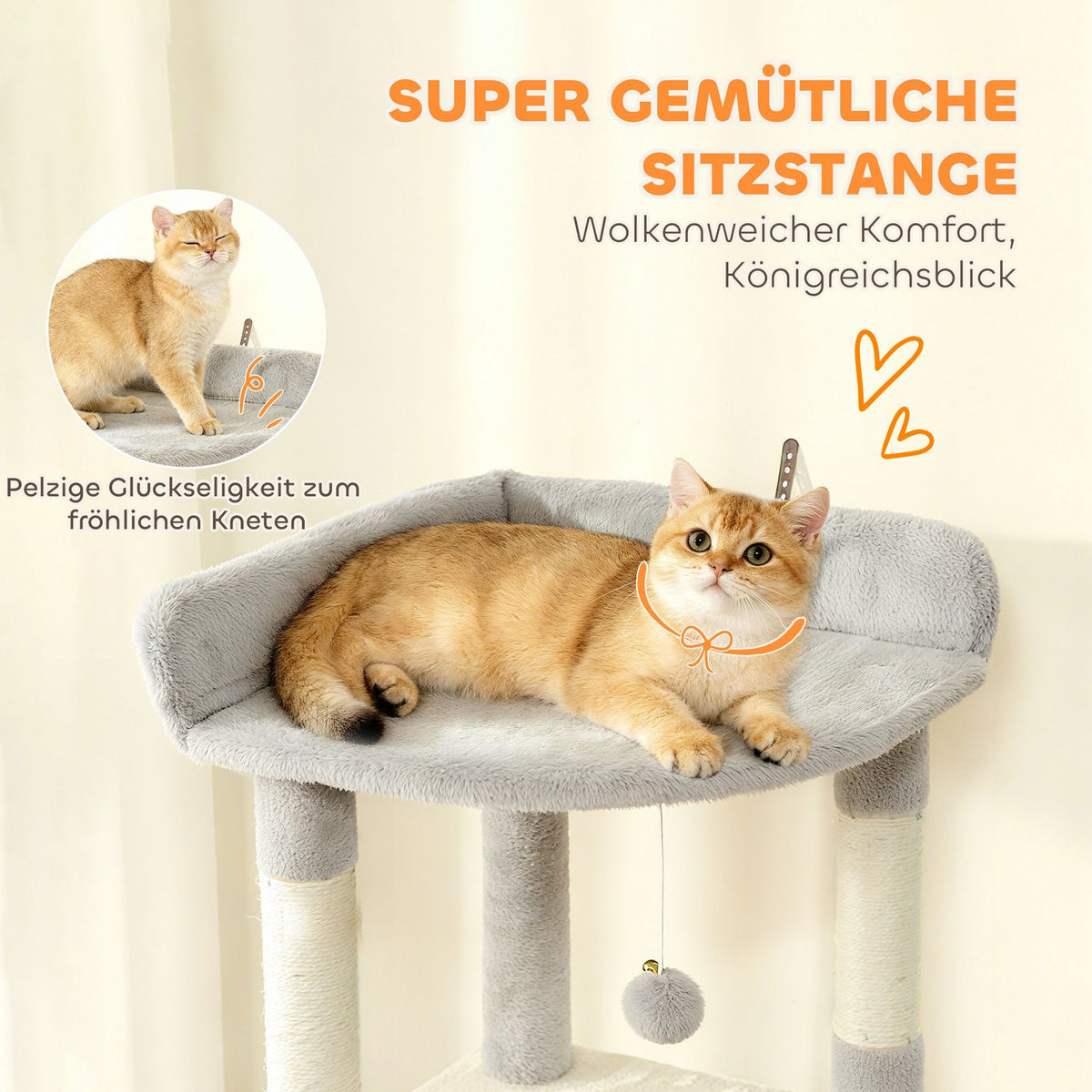 Cat Tree with Tunnel, Caves, Sisal Posts, 170 cm, Light Gray