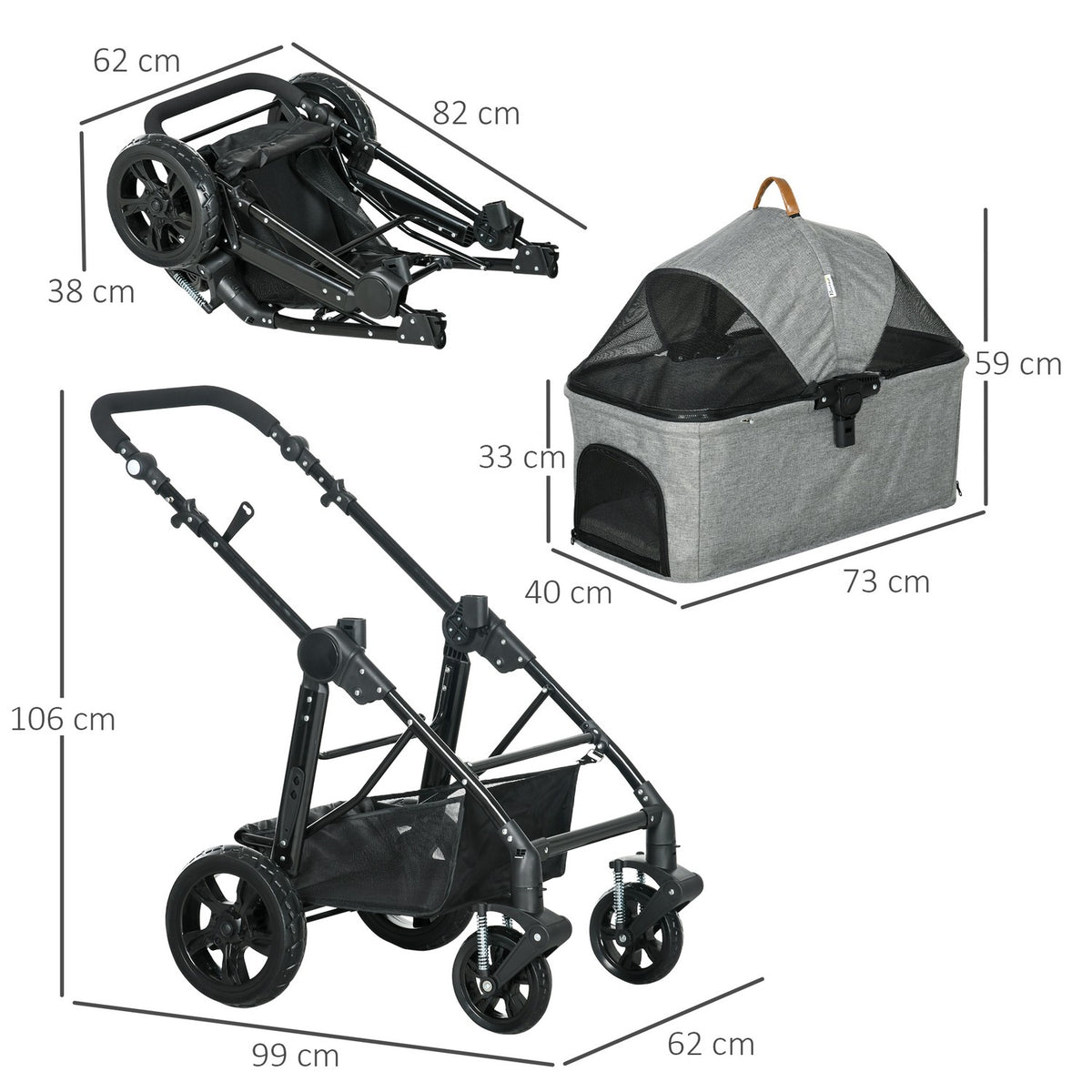 Cat Trolley 2-In-1 Transport Bag Foldable Mesh Window Oxford Gray Up To 10Kg