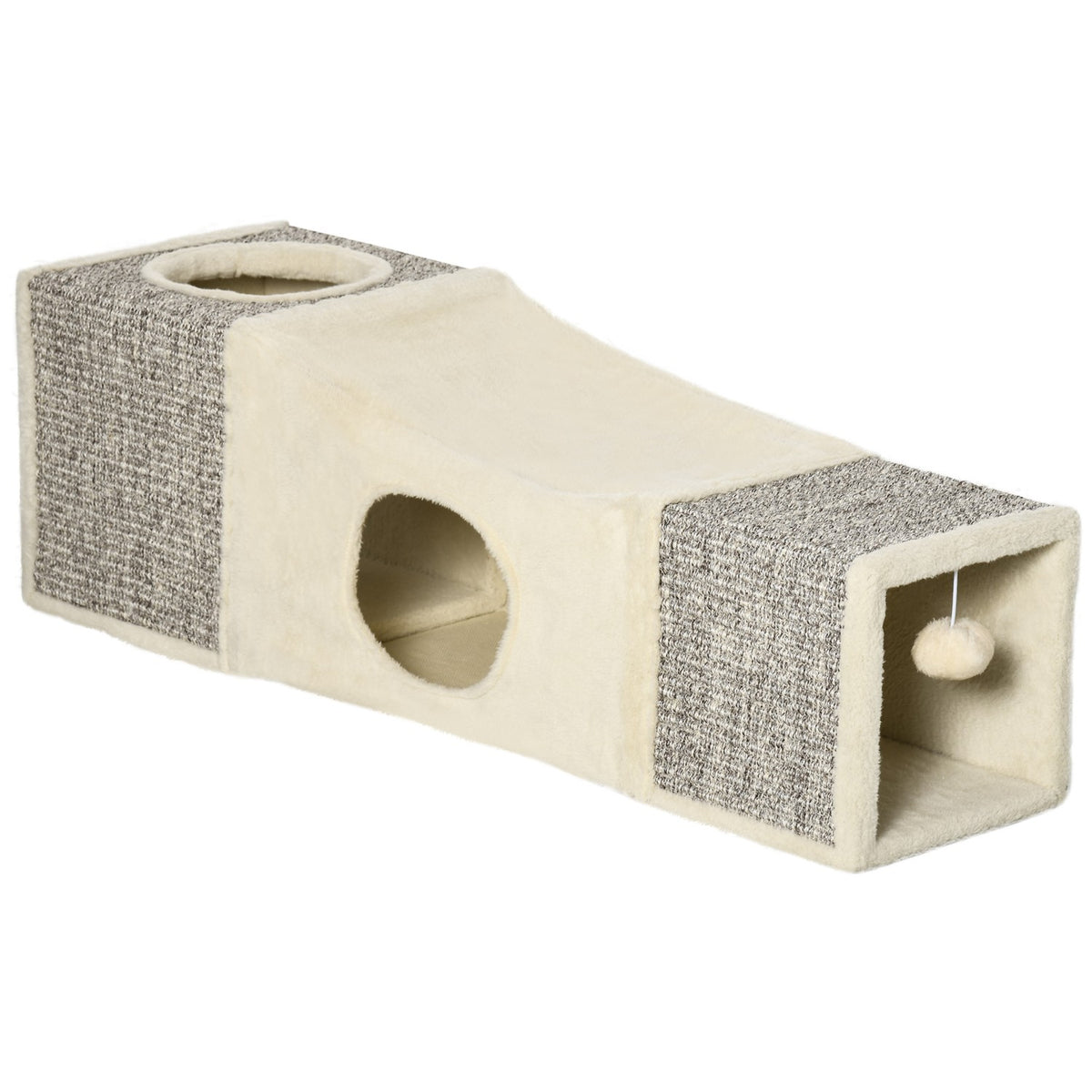 Cat Tunnel With Play Ball, Cat Toy, Play Tunnel Made Of Sisal, Brown + Beige, 98X30X30 Cm