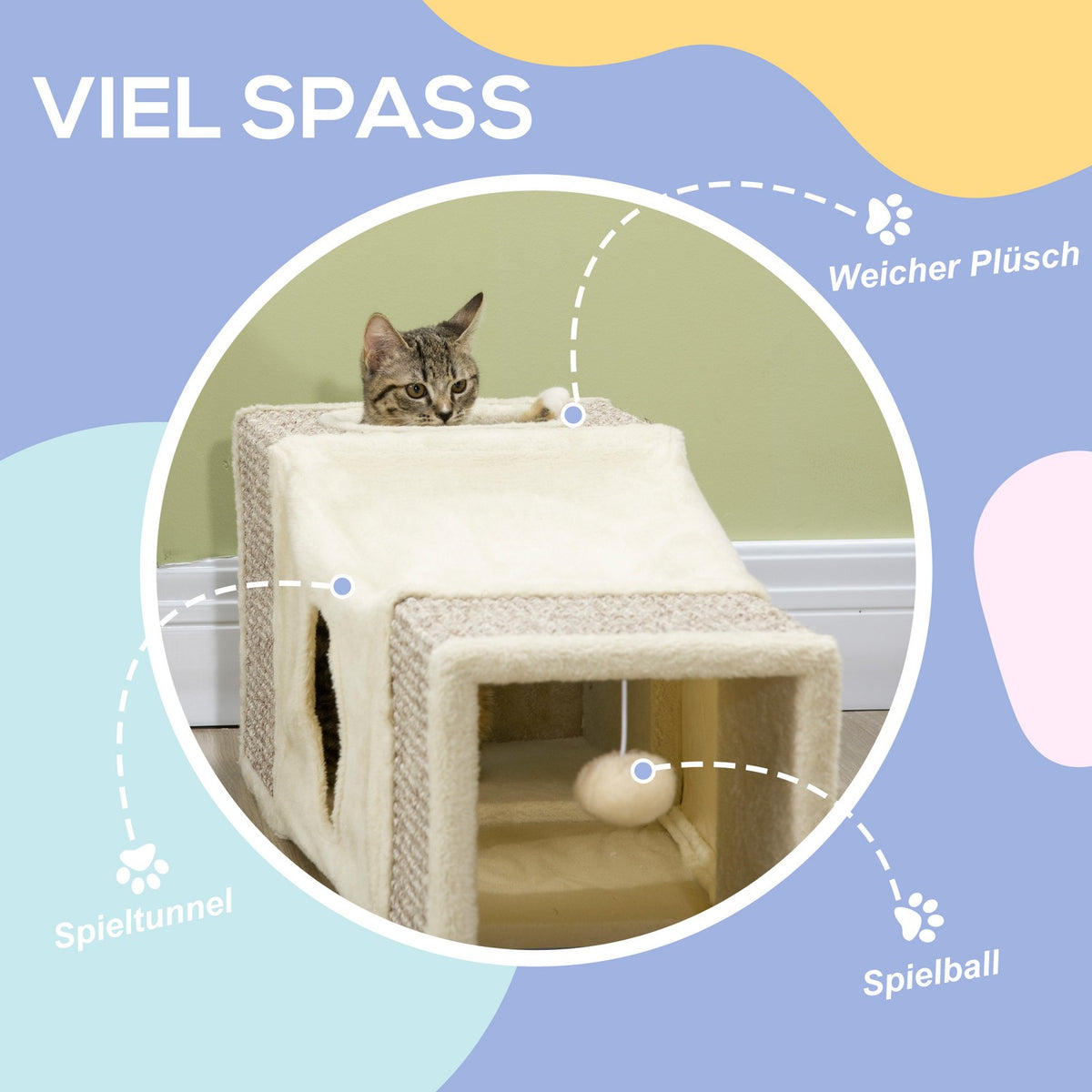 Cat Tunnel With Play Ball, Cat Toy, Play Tunnel Made Of Sisal, Brown + Beige, 98X30X30 Cm