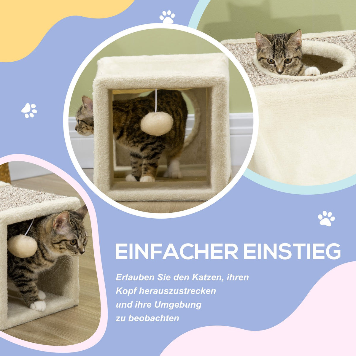 Cat Tunnel With Play Ball, Cat Toy, Play Tunnel Made Of Sisal, Brown + Beige, 98X30X30 Cm