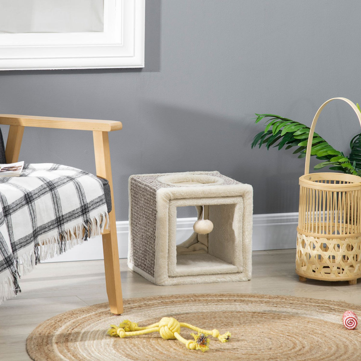 Cat Tunnel With Play Ball, Cat Toy, Play Tunnel Made Of Sisal, Brown + Beige, 98X30X30 Cm