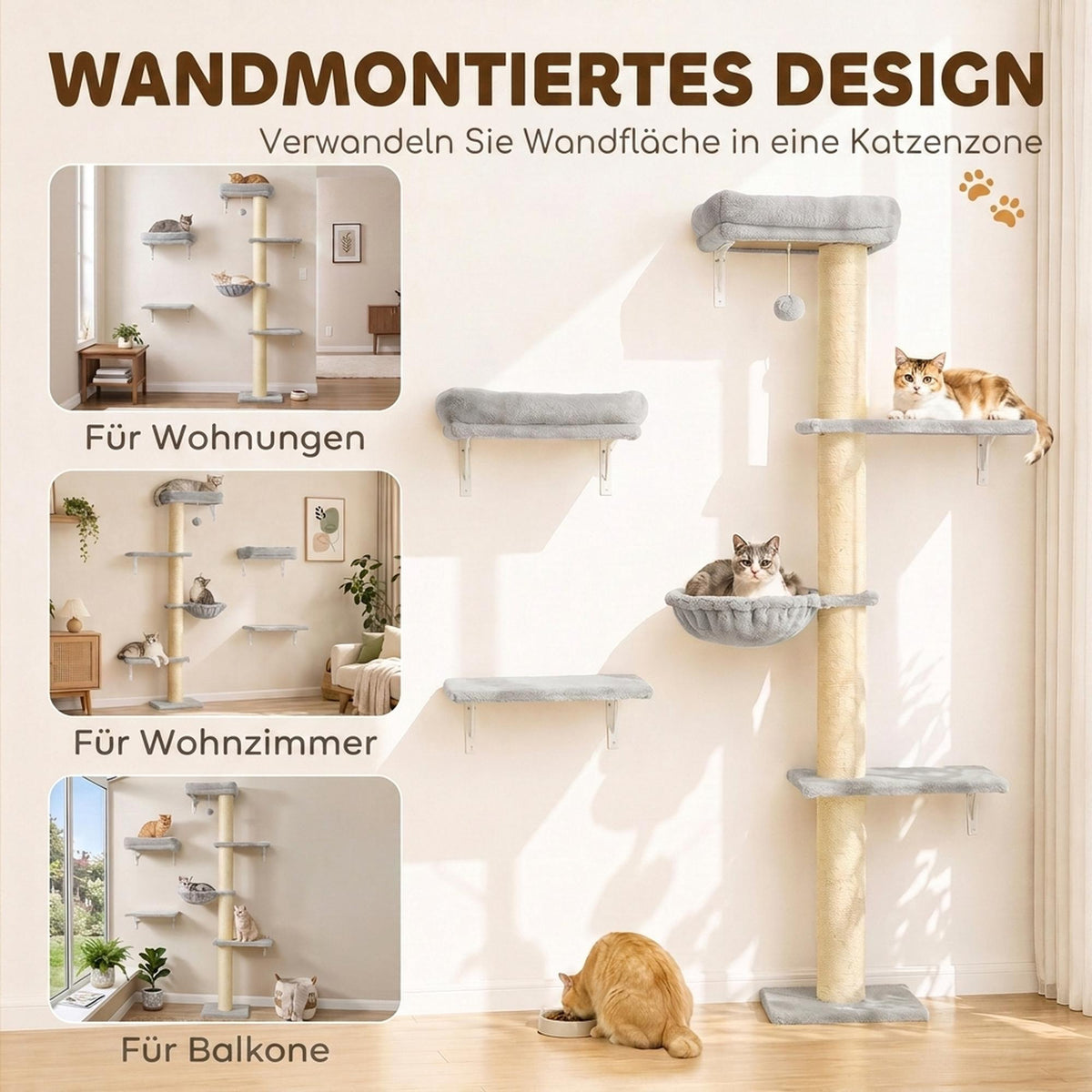 Cat Wall Climbing Set with Hammock and Platforms
