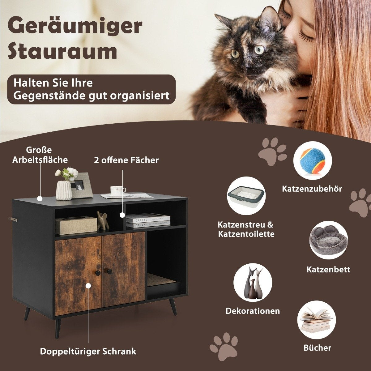 Cat cabinet with scratching pad and slanted metal legs 90 x 50 x 70 cm