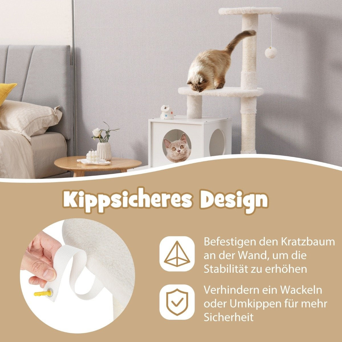 Cat cabinet with scratching post & sisal scratching post housing for cat toilets cat furniture white