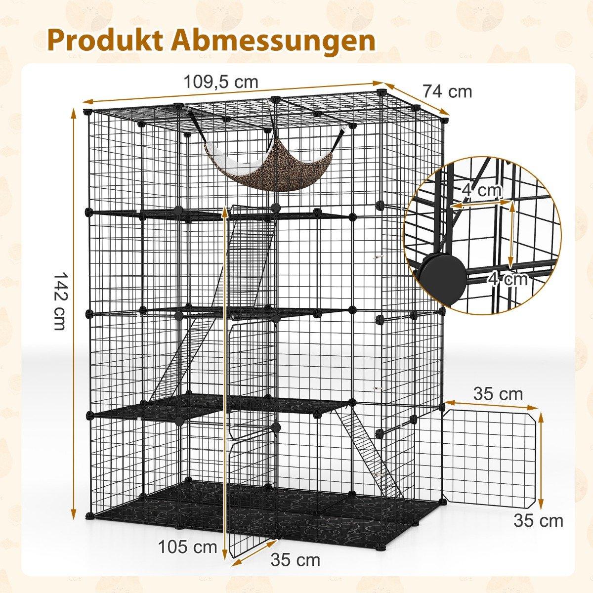 Cat cage 4-story large cat enclosure with hammock 3 ladders 4 doors & skylight