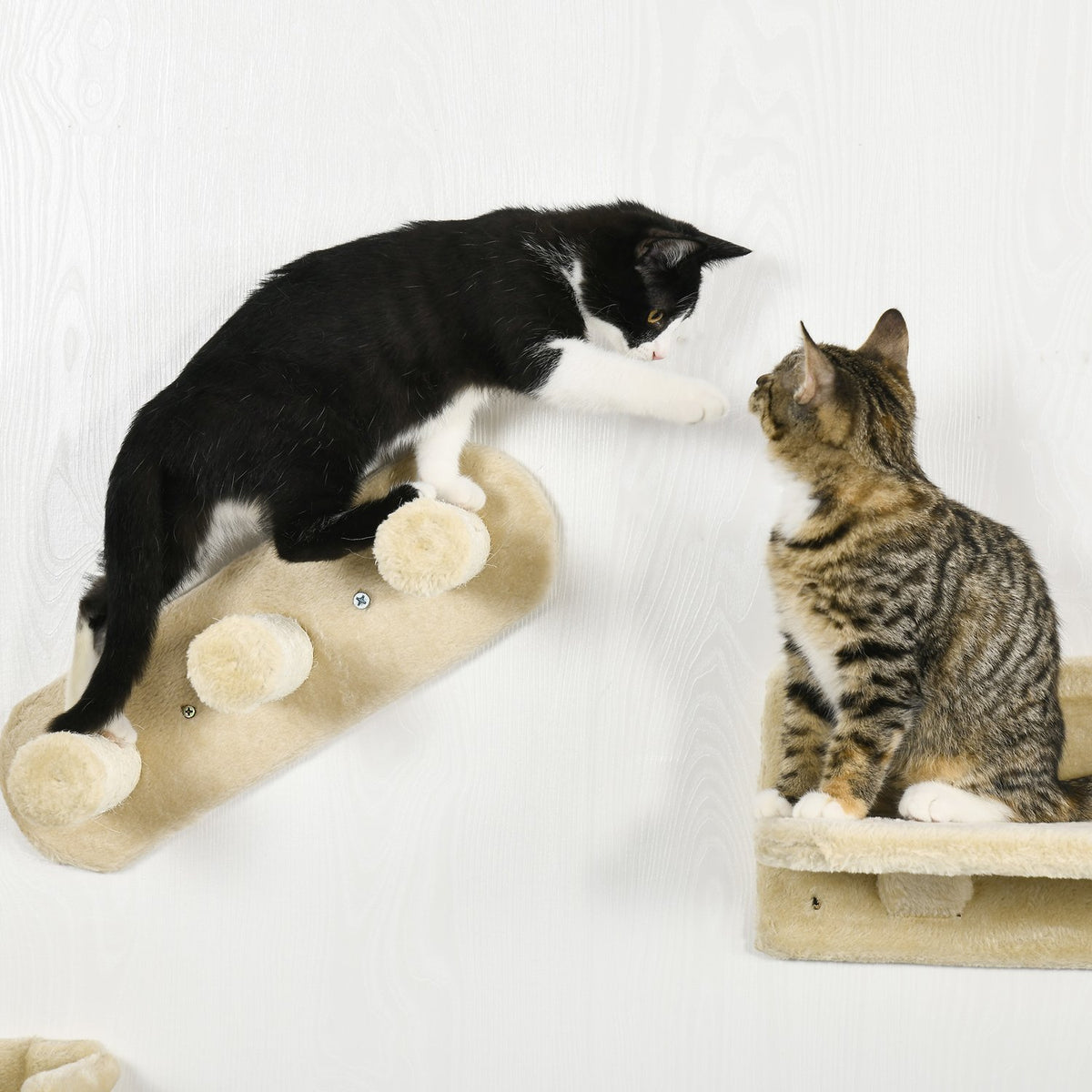 Cat climbing wall 4 pieces, climbing cat scratching post with cat stairs, hammock, jumping platform, wall scratching post, wall cat furniture, up to 5 kg