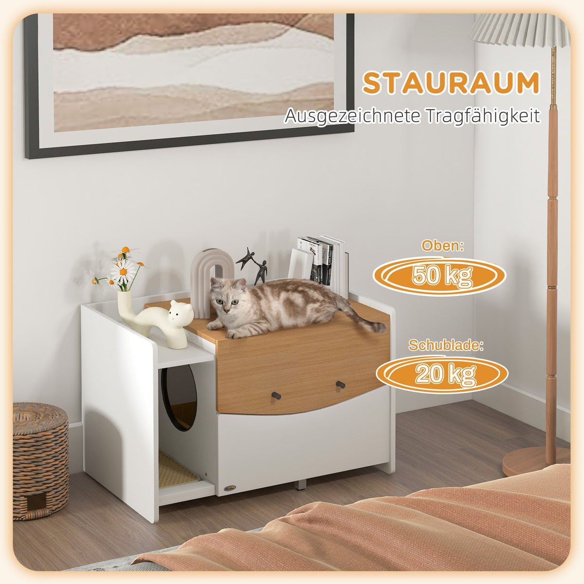 Cat cupboard for cat toilet, cat toilet cupboard with pull-out cupboard, litter collection mat, cat house for indoor, 78 x 50 x 51 cm, oak
