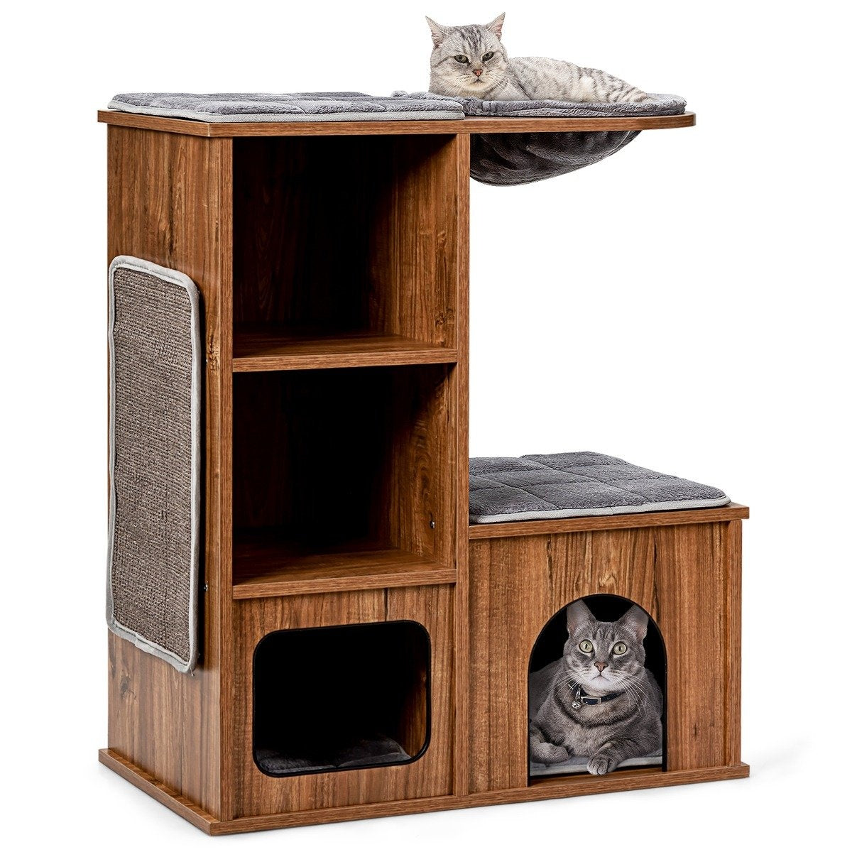 Cat furniture with cave mats cat playhouse wooden cat tree cat house climbing tree 69x39x 80.5 cm
