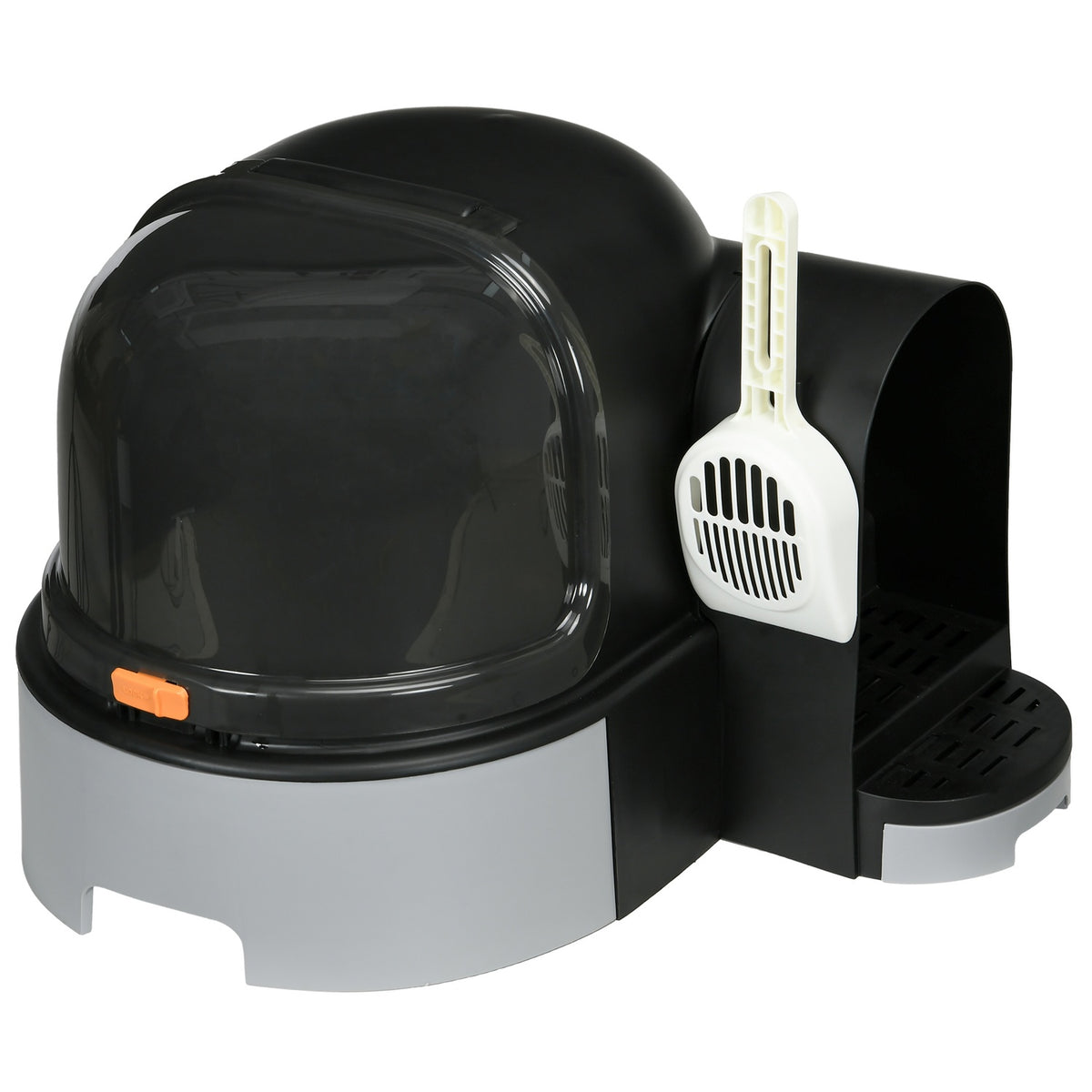 Cat house cat toilet 2 pull-out floor trays hood scoop for cats up to 4kg gray 52x60x42cm