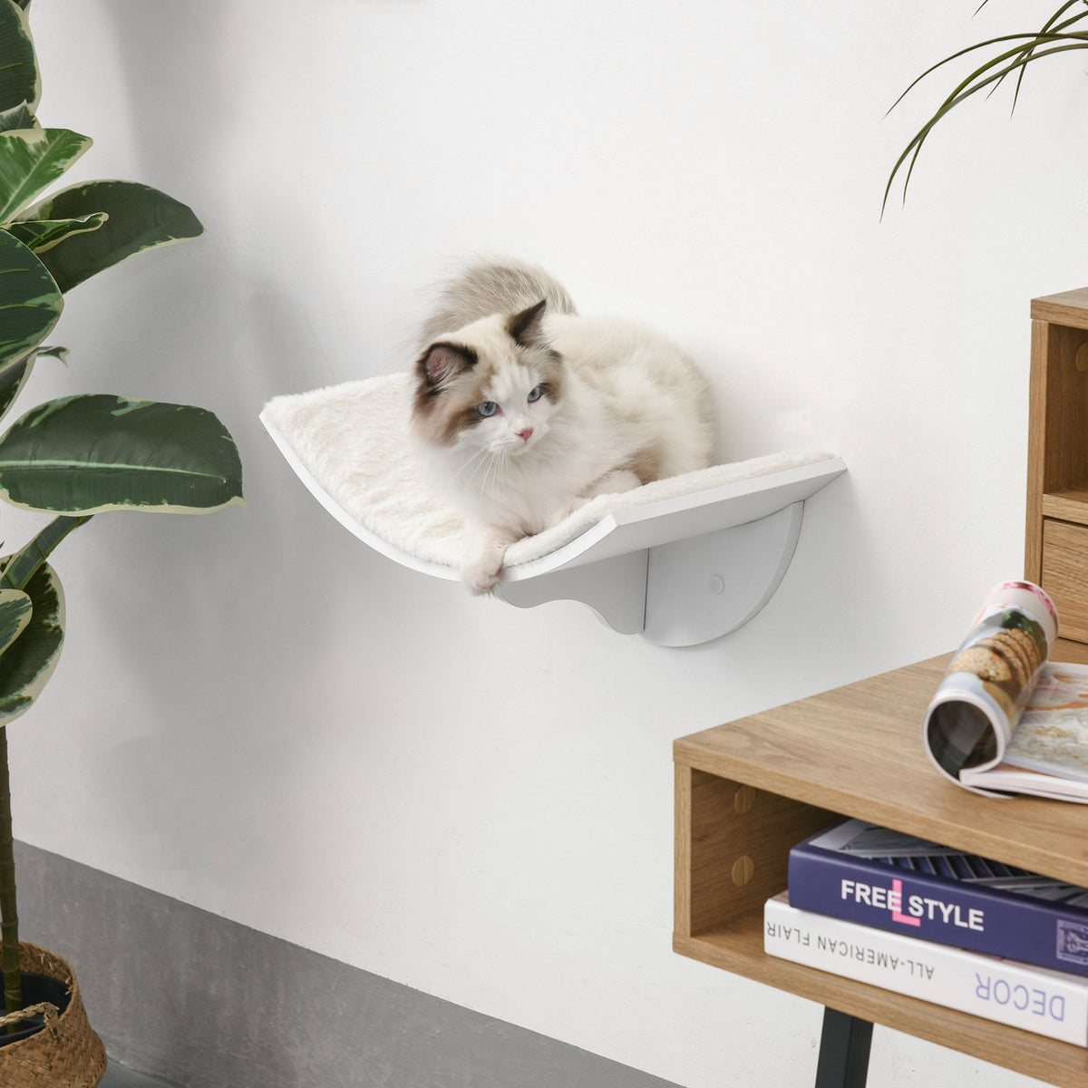 Cat lounger, cat wall lounger, cat bed, cat shelf, wall-mounted plush cushion, white, 41 x 28 x 21 cm
