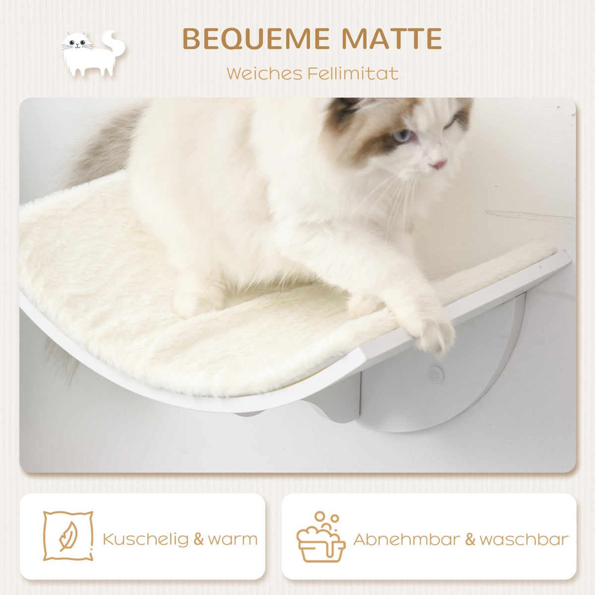 Cat lounger, cat wall lounger, cat bed, cat shelf, wall-mounted plush cushion, white, 41 x 28 x 21 cm