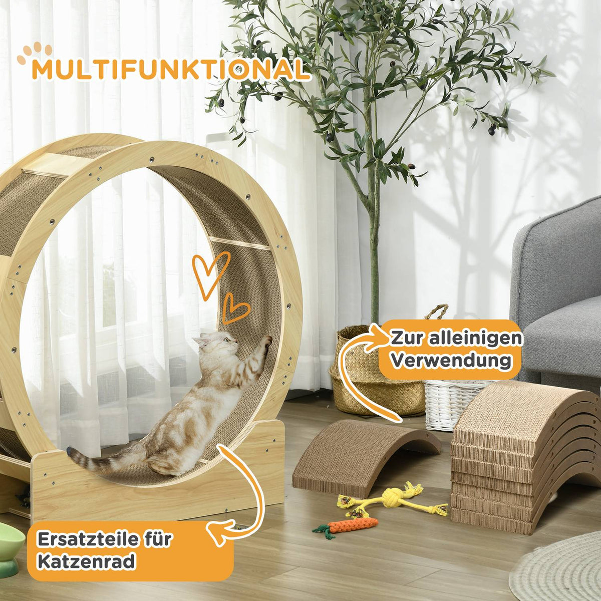 Cat scratching board, set of 8 recyclable scratching cardboard, corrugated cardboard scratching mats for cat exercise wheels, cats up to 5 kg, 55 x 25.5 x 3 cm, brown