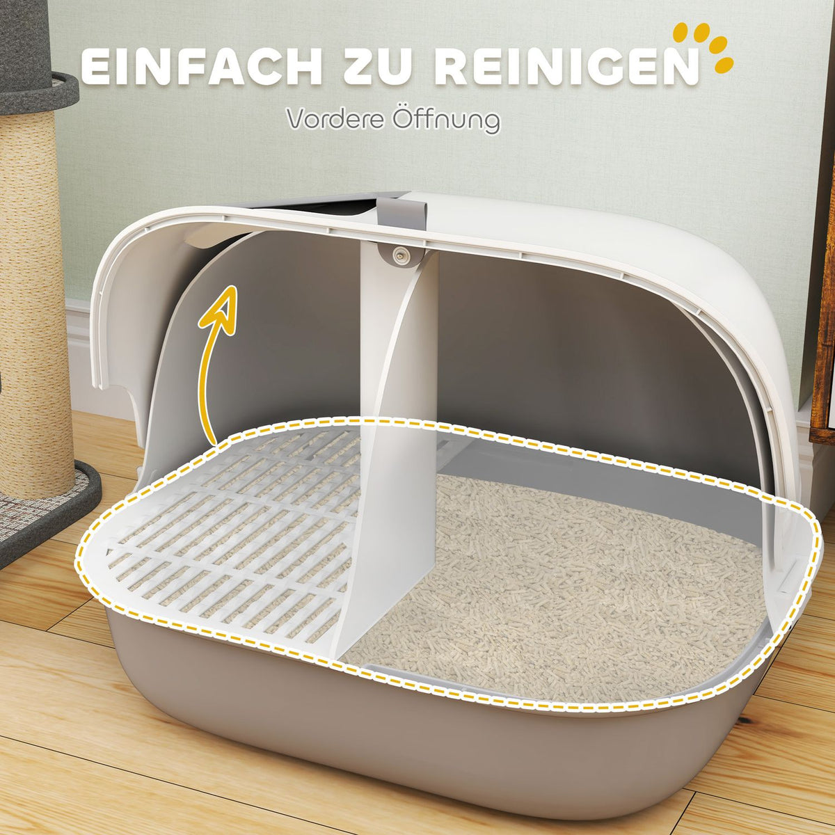Cat toilet with lid, cat litter box with sieve, door, scoop, closed cat toilet house for small cats under 3.5 kg, indoor, plastic, light grey
