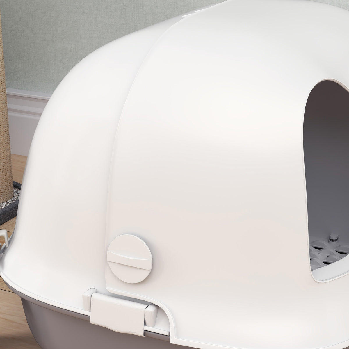 Cat toilet with lid, cat litter box with sieve, door, scoop, closed cat toilet house for small cats under 3.5 kg, indoor, plastic, light grey