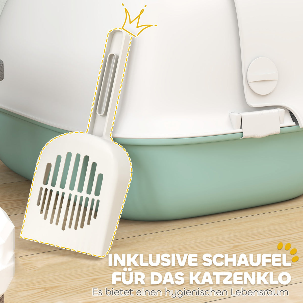 Cat toilet with lid, cat litter box with sieve, door, shovel, closed cat toilet house for small cats under 3.5 kg, indoor, plastic, green