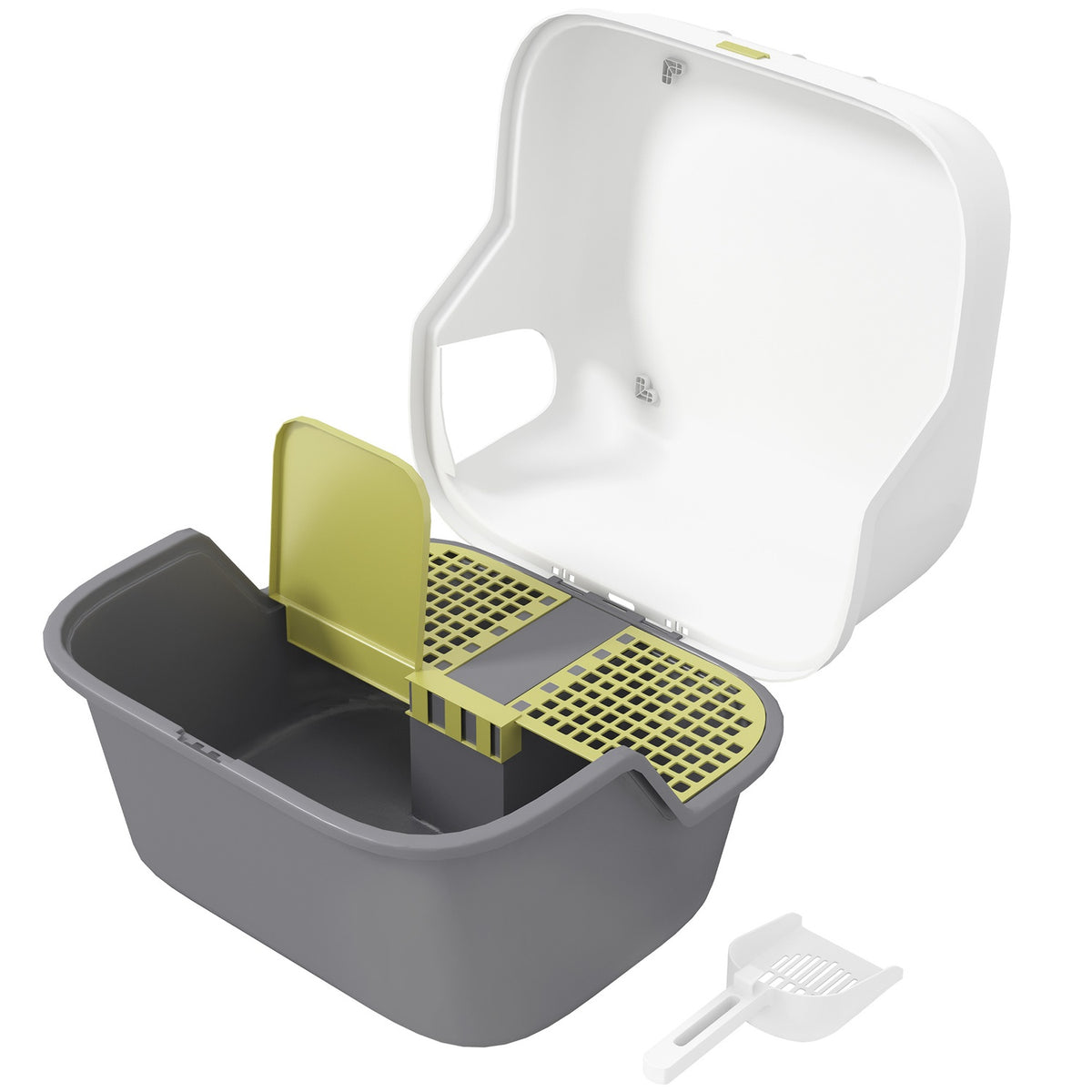Cat toilet with lid, cat litter box with sieve, scoop, closed cat toilet house for small cats under 3.5 kg, indoor, plastic, cream white