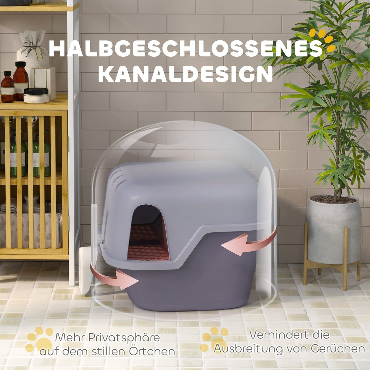 Cat toilet with lid, cat litter box with sieve, scoop, closed cat toilet house for small cats under 3.5 kg, indoor, plastic, purple