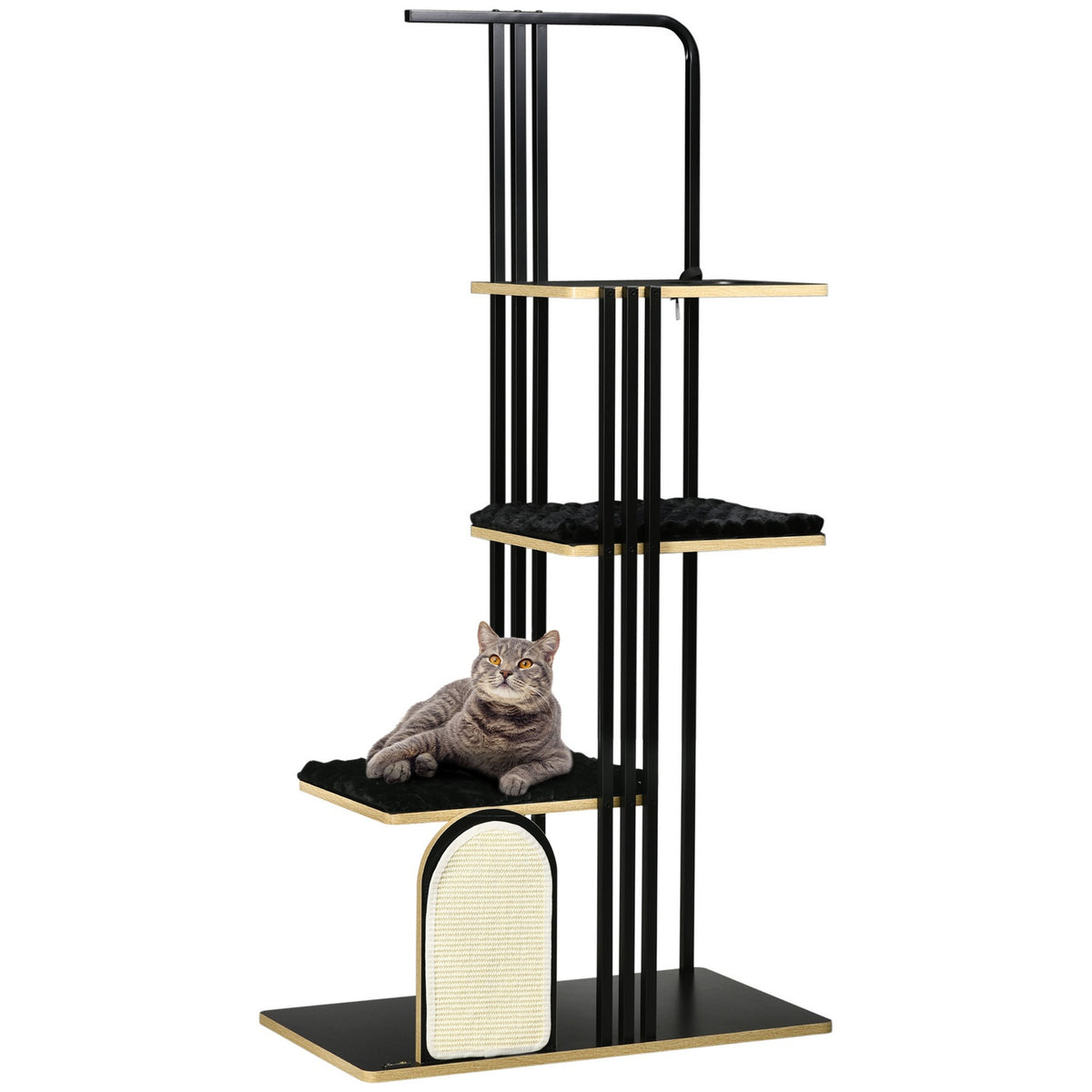 Cat tree 170cm Large scratching post with cushions, scratching board, 3 platforms, cat furniture made of steel in black