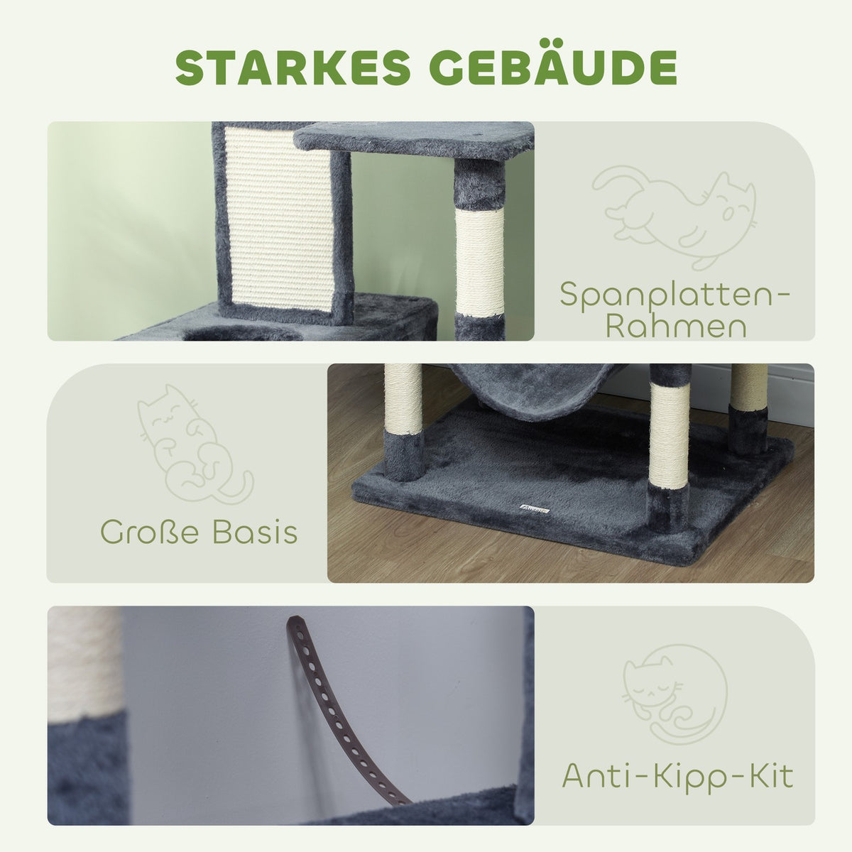 Cat tree 206 cm cat tower with cave, 2 play balls, sisal posts, platform for large cats, dark grey