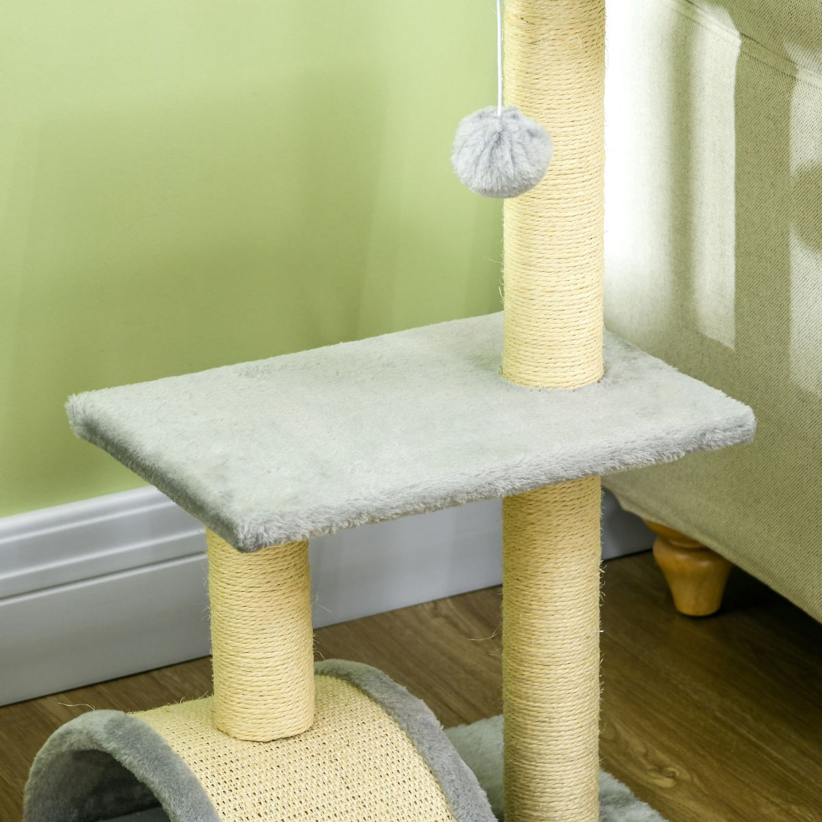 Cat tree 72 cm cat tower with plush balls, sisal posts, platform, scratching board light grey