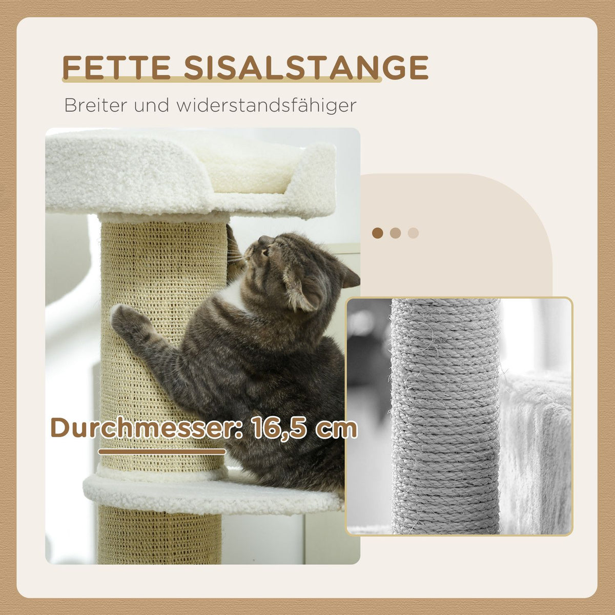 Cat tree 91cm play tree with cat bed, platform lambswool cream