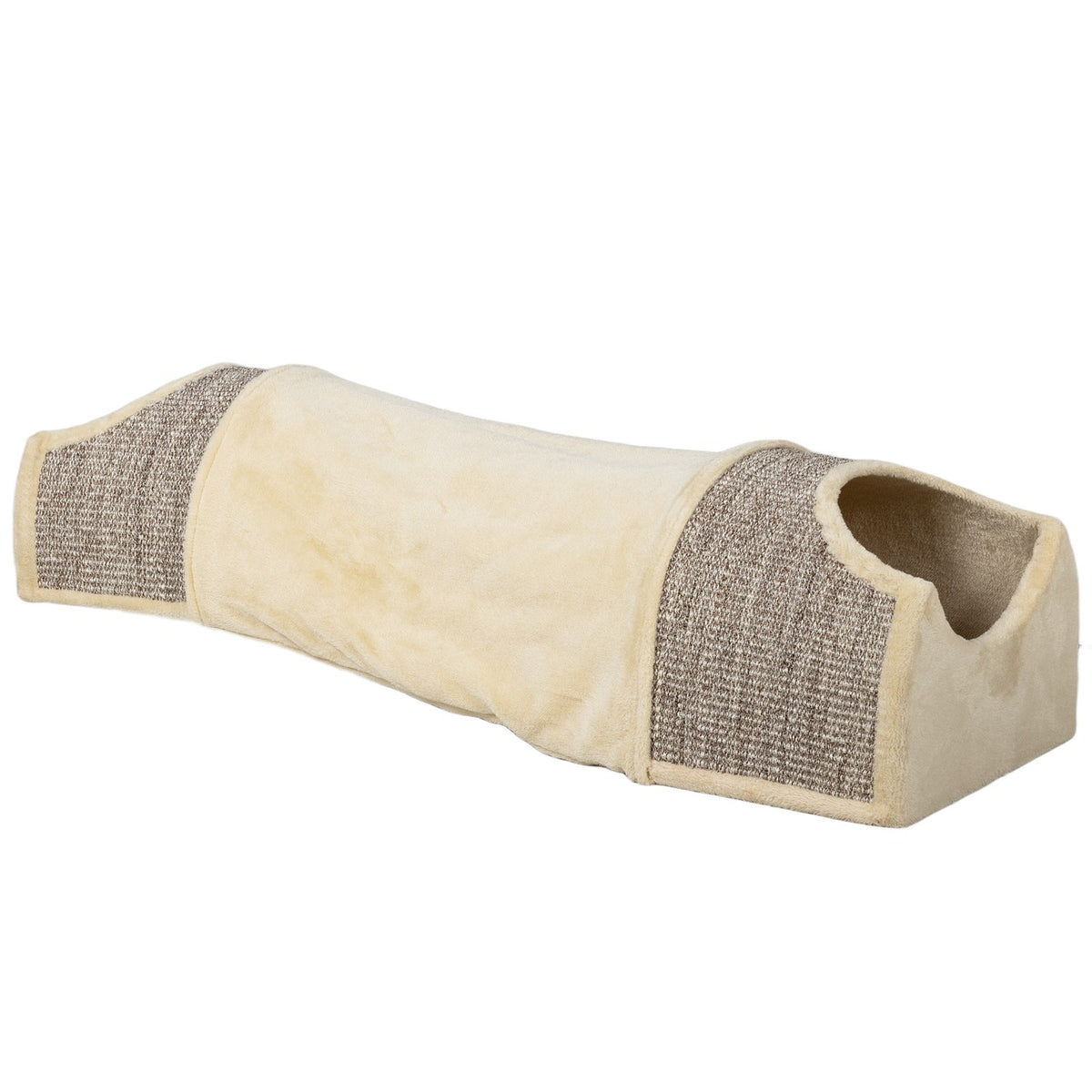 Cat tunnel play tunnel with 2 houses, 3 openings, foldable animal tunnel for cats up to 6 kg, indoor, beige