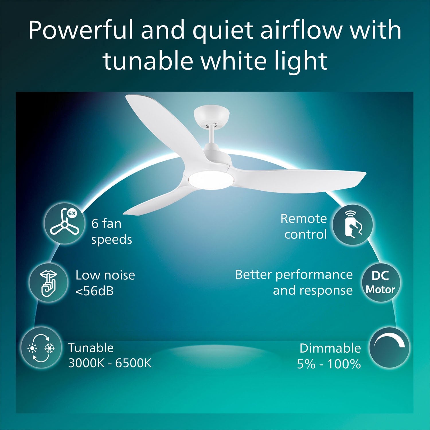 Ceiling Fan Light 132 cm, Dimmable LED, Remote