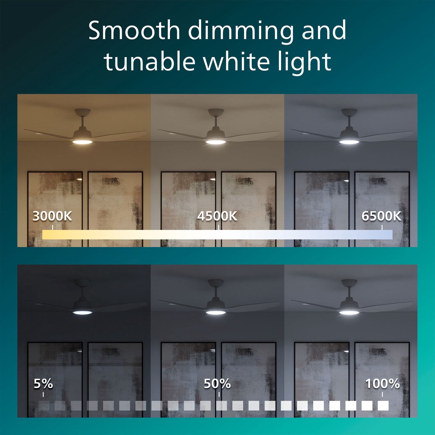 Ceiling Fan Light 132 cm, Dimmable LED, Remote
