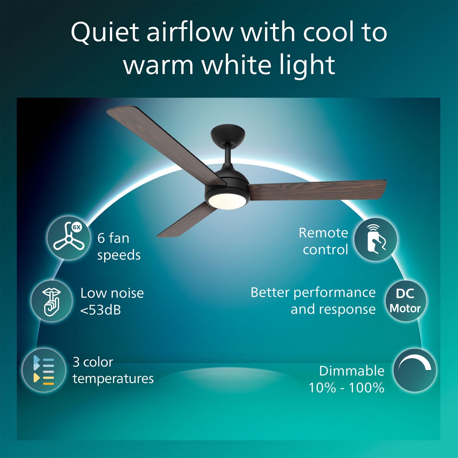 Ceiling Fan With LED Light, 132 cm, Remote, Reversible Blades