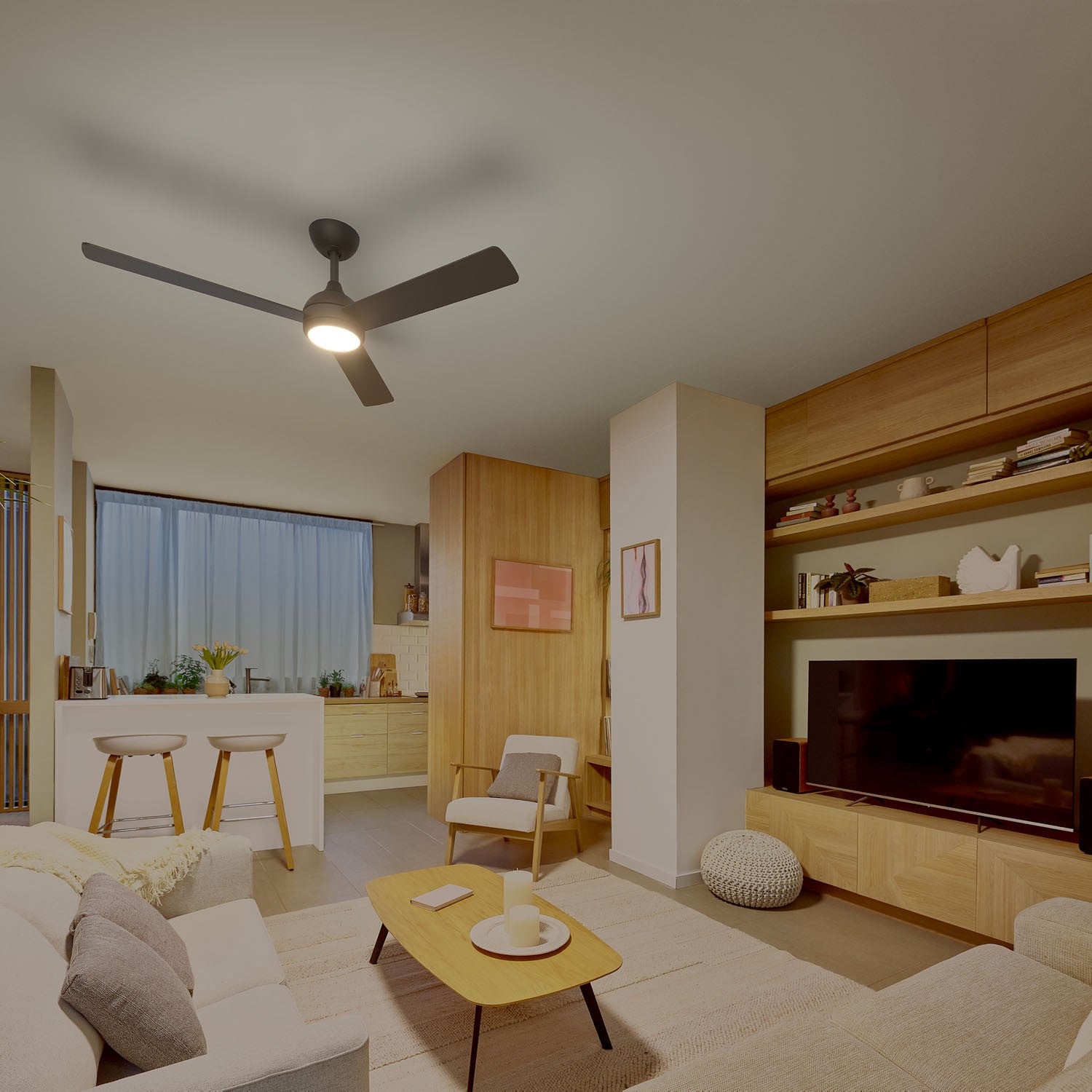Ceiling Fan With LED Light, 132 cm, Remote, Reversible Blades
