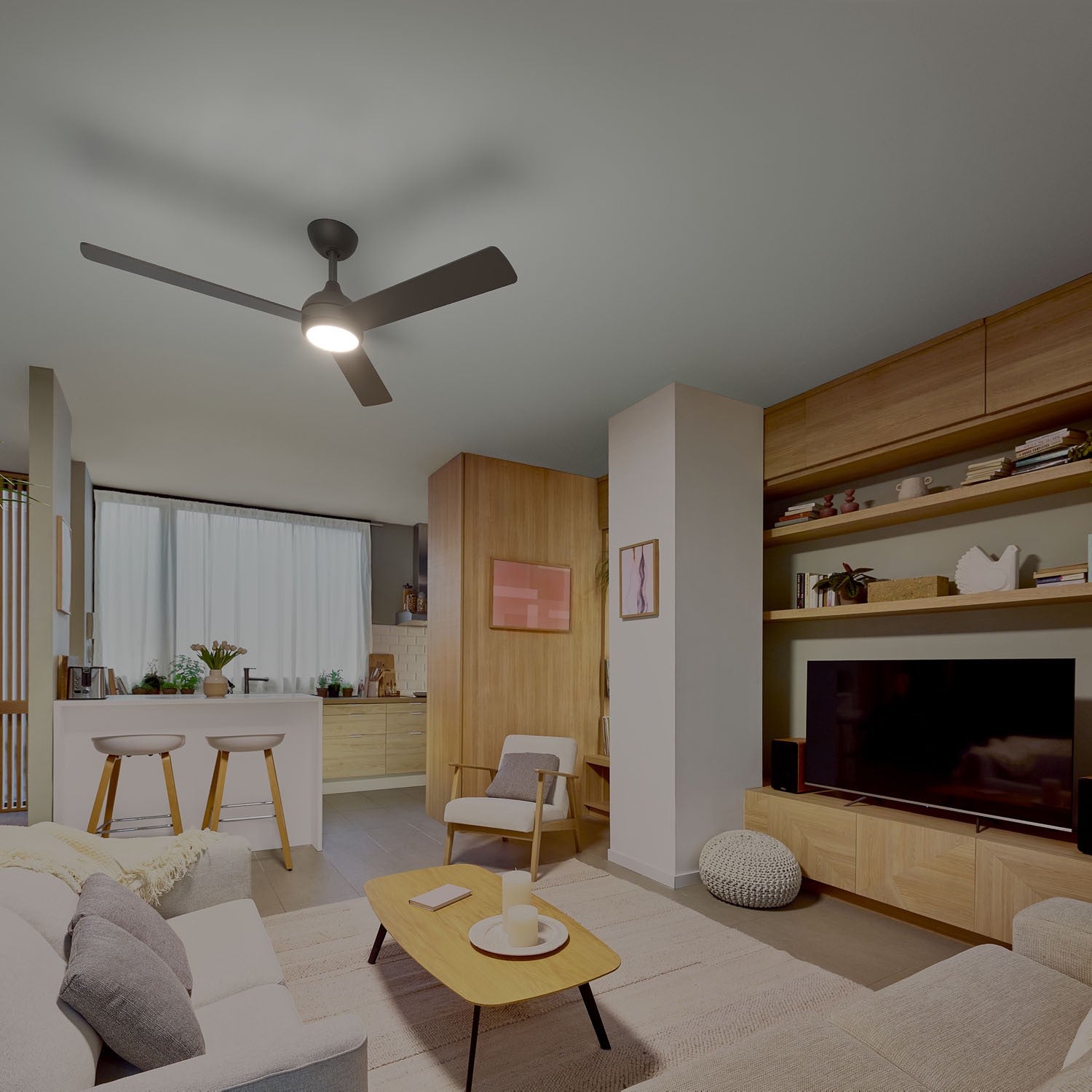 Ceiling Fan With LED Light, 132 cm, Remote, Reversible Blades