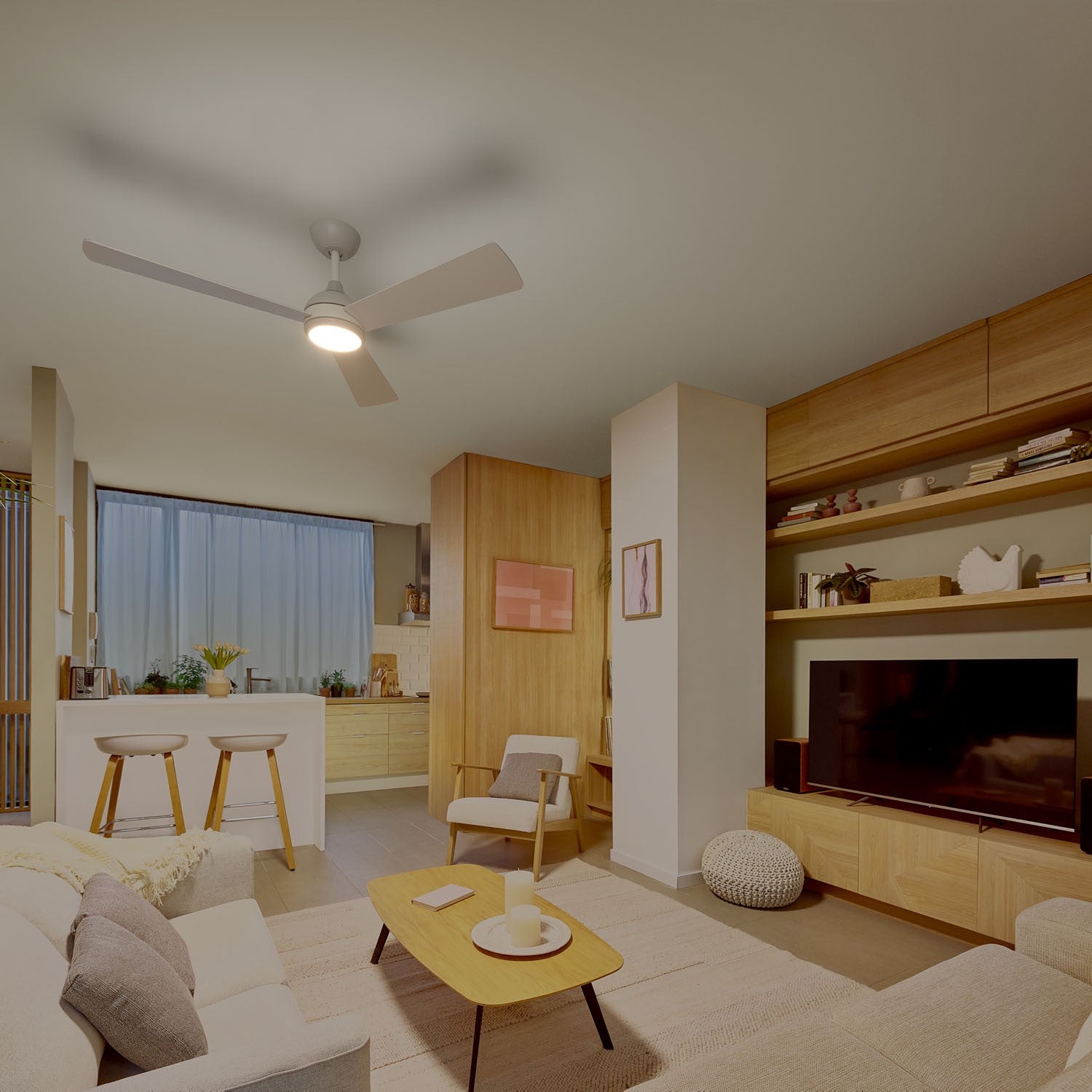 Ceiling Fan With LED Light 132cm, Remote, Tunable White