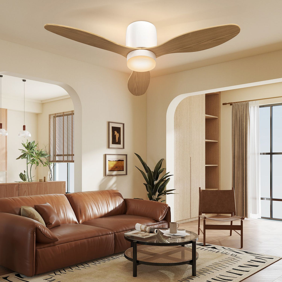 Ceiling Fan with Adjustable Light & Remote, 115 cm, 6 Speeds