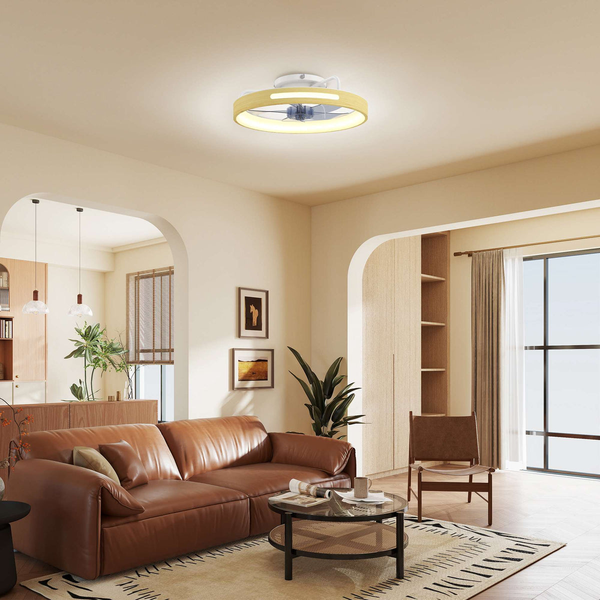 Ceiling Fan with Light, Remote, 49 cm, 3 Color Temps, Wood Finish