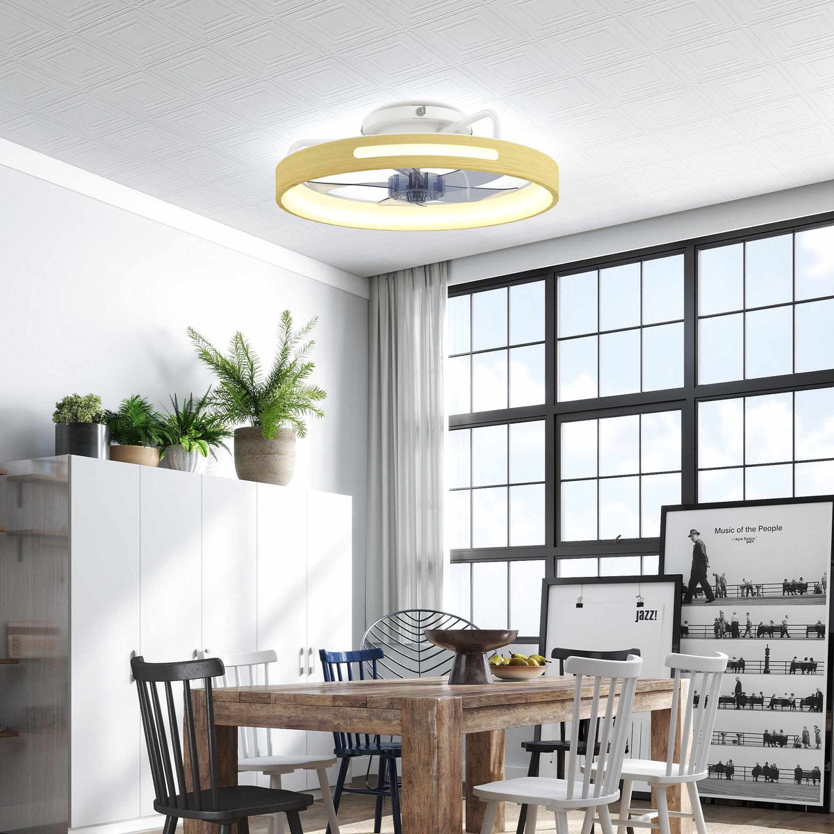 Ceiling Fan with Light, Remote, 49 cm, 3 Color Temps, Wood Finish