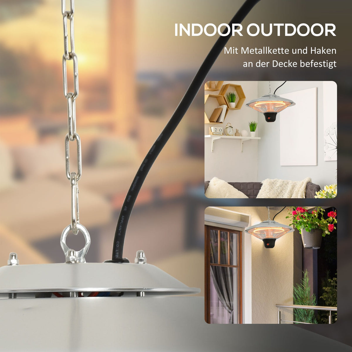 Ceiling Heater 1500W With Led & Remote Control, Terraces, Aluminum, Silver, Φ42Xh29Cm