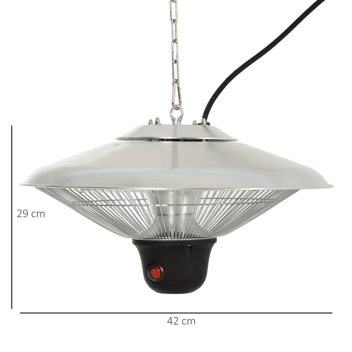 Ceiling Heater 1500W With Led & Remote Control, Terraces, Aluminum, Silver, Φ42Xh29Cm