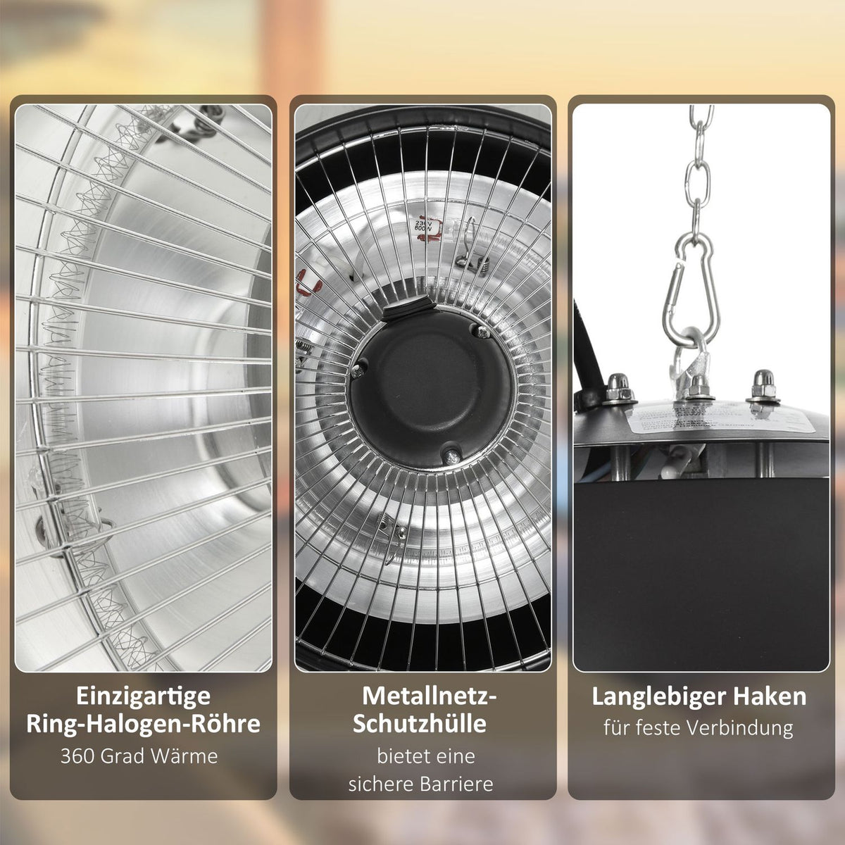 Ceiling Heater 600W With Chains, Electric, Patios, Aluminum, Black, Φ25.5Xh21.2Cm