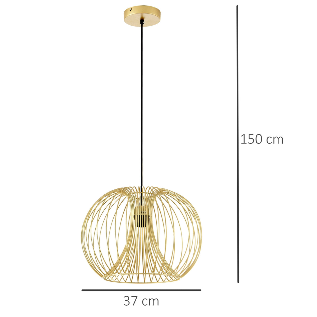 Ceiling Lamp Vintage Design, E27 Height Adjustable, Gold, Steel, Ø37X150H Cm