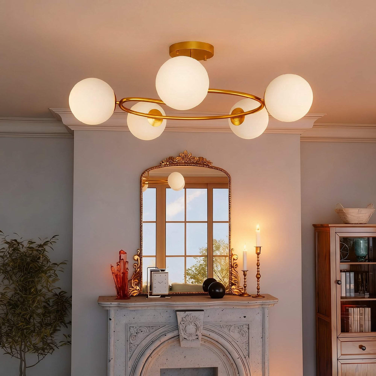 Ceiling Light, 5x G9 Sockets, Gold-White, 64 cm