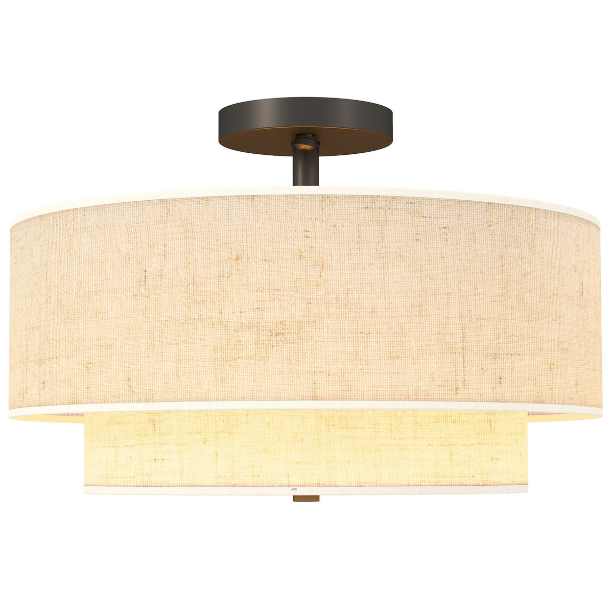 Ceiling Light with Double Linen Shades, Cream White